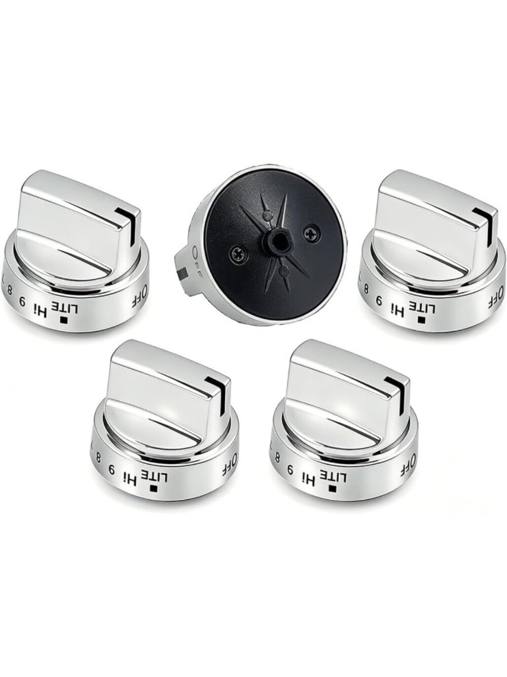 Stainless Steel Gas Range Knob Replacement - 5 Pack for GE Stoves & Ovens